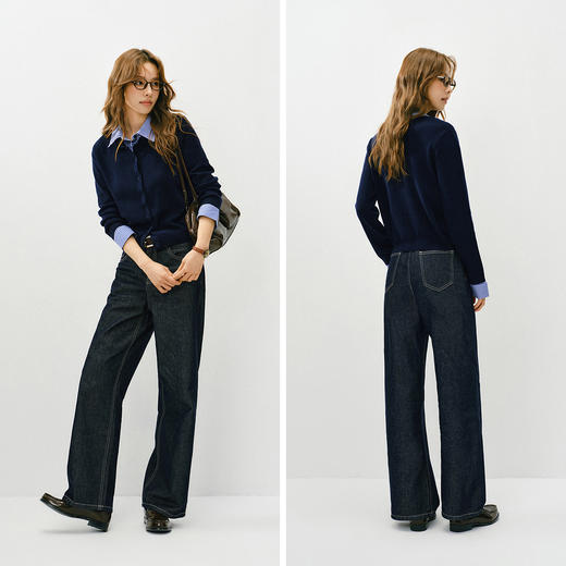 森马针织开衫女春季短款可拆卸格纹衬衫领上衣拼接百搭通勤打底衫 商品图4