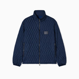 EMPORIO ARMANI 阿玛尼 男士徽标贴片人字形绗缝防撕裂尼龙全拉链羽绒服 深蓝色 EM003415 AF18231 UB118