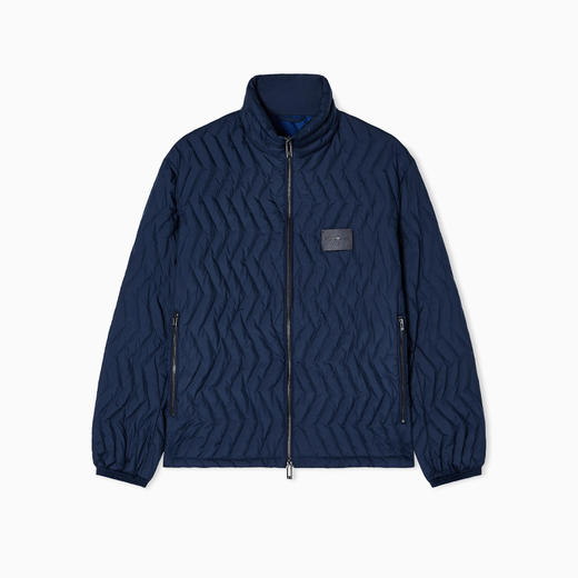 EMPORIO ARMANI 阿玛尼 男士徽标贴片人字形绗缝防撕裂尼龙全拉链羽绒服 深蓝色 EM003415 AF18231 UB118 商品图0