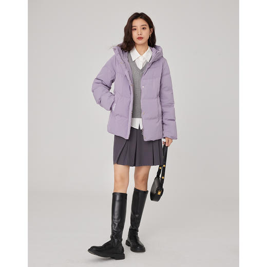 【年终特卖】熙世界枣红色羽绒服女款2025冬季新款90%白鸭绒保暖短款外套连帽 商品图4