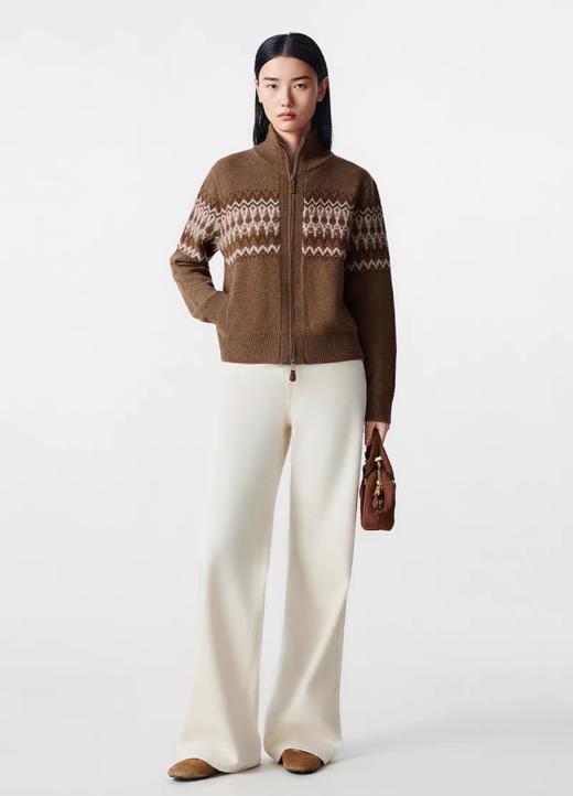 朗姿同款费尔岛双拉链提花羊毛针织混纺开衫 商品图4