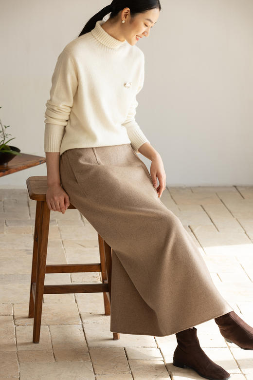 牧衣游原创 双面呢半身裙冬软糯柔软保暖宽松百搭直筒半裙 灵羽逸 商品图5