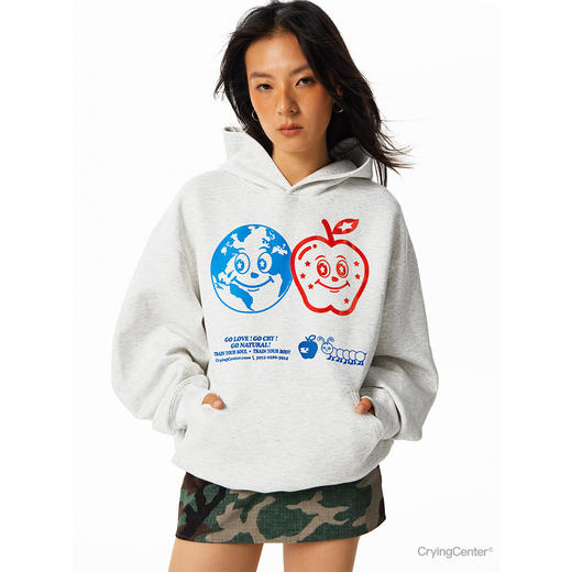 CryingCenter地球派对花灰色空气棉连帽卫衣男女款哭喊中心 商品图0