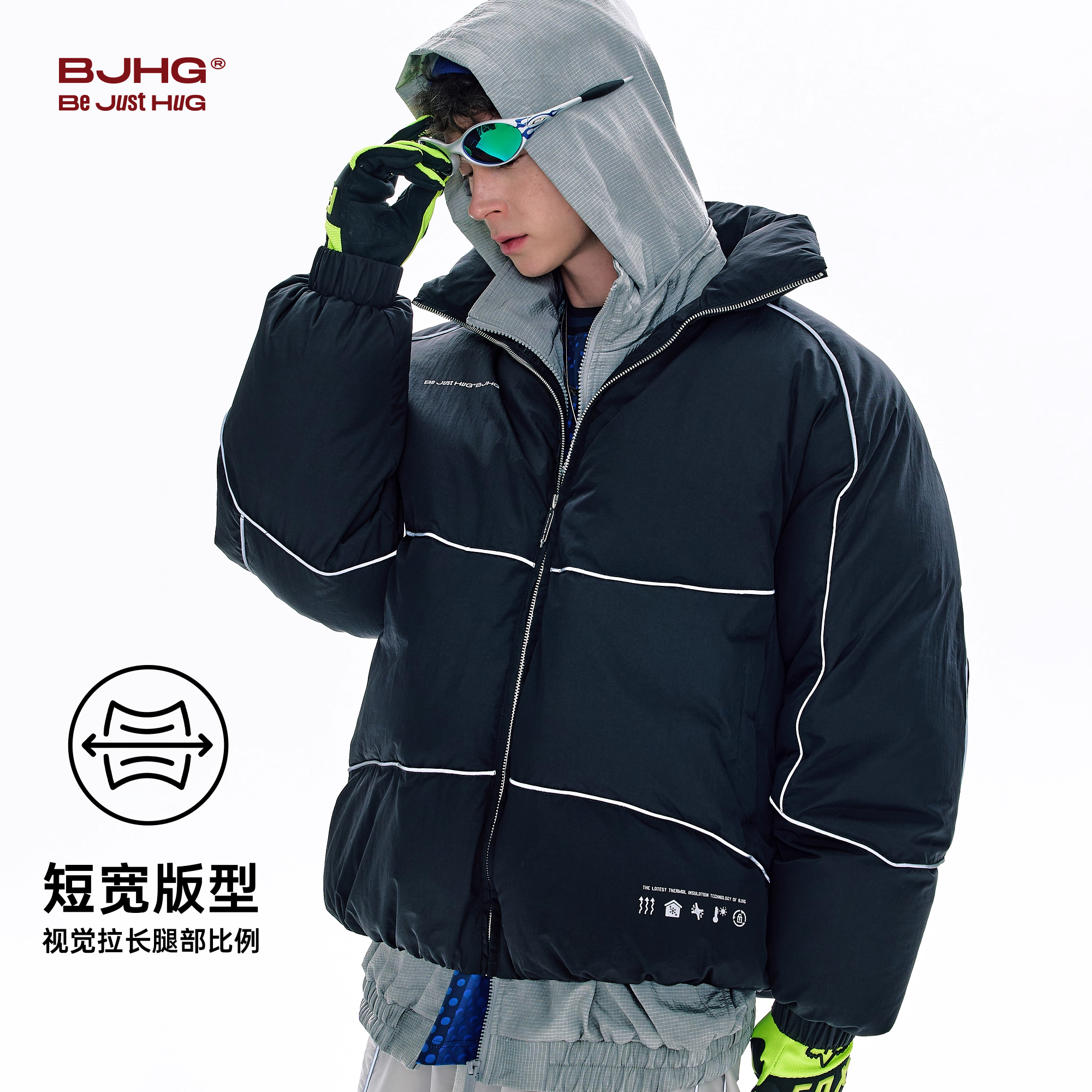 BJHG不计后果机能羽绒服男款冬美式运动外套90绒面包服反光外套女
