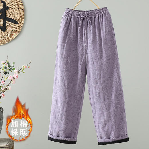 GYH 5627提花纯色休闲复古棉直筒垂感中高腰棉裤 商品图2