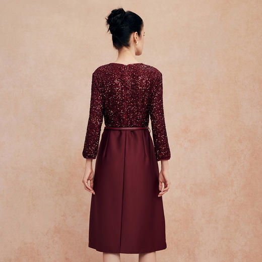 QG807斯尔丽25新款宴会喜妈妈亮片拼素色奢华简约腰线上抬显高连衣裙 商品图1