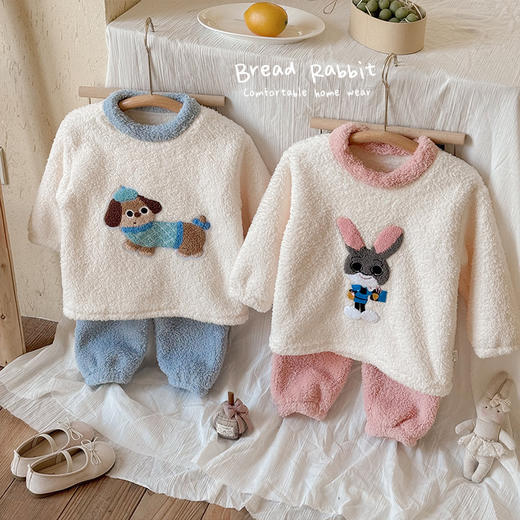 暖绒绒~儿童珊瑚绒家居服2025秋冬男童女童加厚保暖米粒绒睡衣套装 商品图2