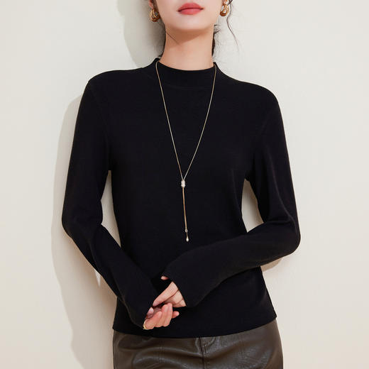 丁摩 打底衫女半高领黑色内搭高级感秋冬针织大码女装绵羊毛上衣5ZF-M948 商品图1
