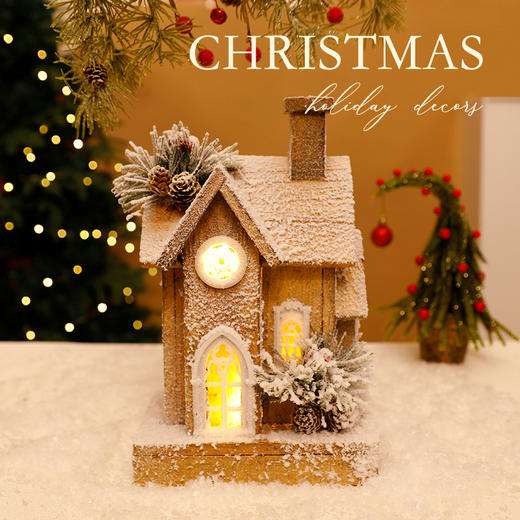 【圣诞发光雪景木屋】木质雪房子小木屋摆件 欧式复古原木小雪屋 商品图2