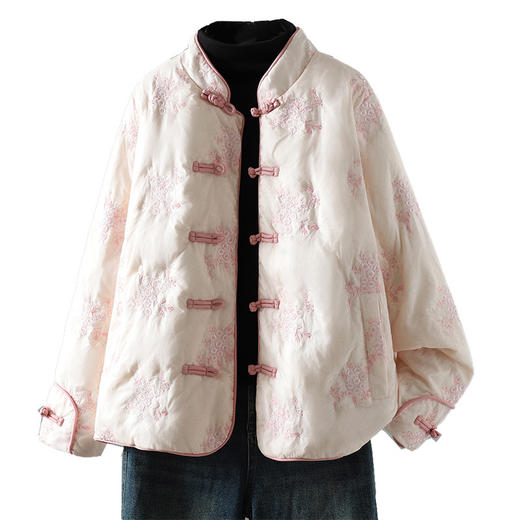 XYF5370 2025冬季新中式国风绣花保暖棉衣宽松显瘦复古盘扣轻薄棉服外套女 商品图4