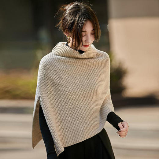 丁摩 三股加厚100%纯羊毛外搭假领子高领毛衣披肩9317 商品图0