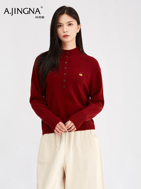 【雪花纱绵羊毛】阿菁娜冬季新款雪花纱绵羊毛衫半高领云朵触感慵懒氛围感F30D302009