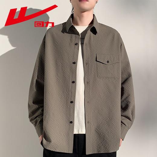 回力衬衫男士2025春秋薄款日系格纹长袖衬衣宽松潮流上衣翻领外套 商品图7