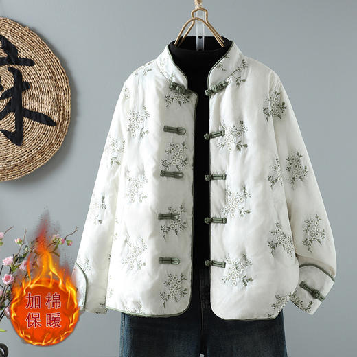 XYF5370 2025冬季新中式国风绣花保暖棉衣宽松显瘦复古盘扣轻薄棉服外套女 商品图0