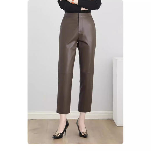 丁摩 真皮直筒绵羊皮女皮裤九分裤 商品图1