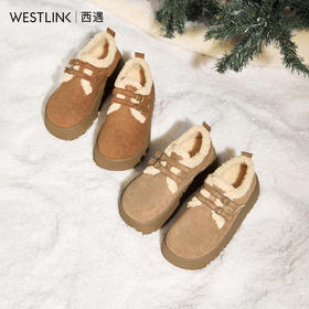 西遇厚底加绒勃肯鞋女新款冬季外穿棉鞋低帮保暖毛毛雪地靴V2457344