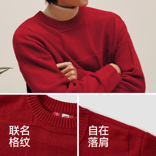森柔|森马张仁华非遗联名毛衫男春棋盘格纹针织衫小宽松圆领毛衣 商品图3