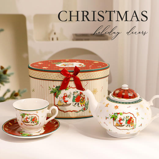 圣诞节釉上彩陶瓷餐具 家用碗盘蝶套装礼盒勺杯子装饰礼品 商品图3