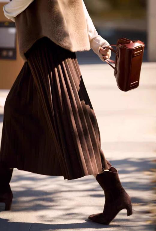 日落金山洒金秋冬百褶醋酸羊毛混纺高腰A字半身裙 商品图1