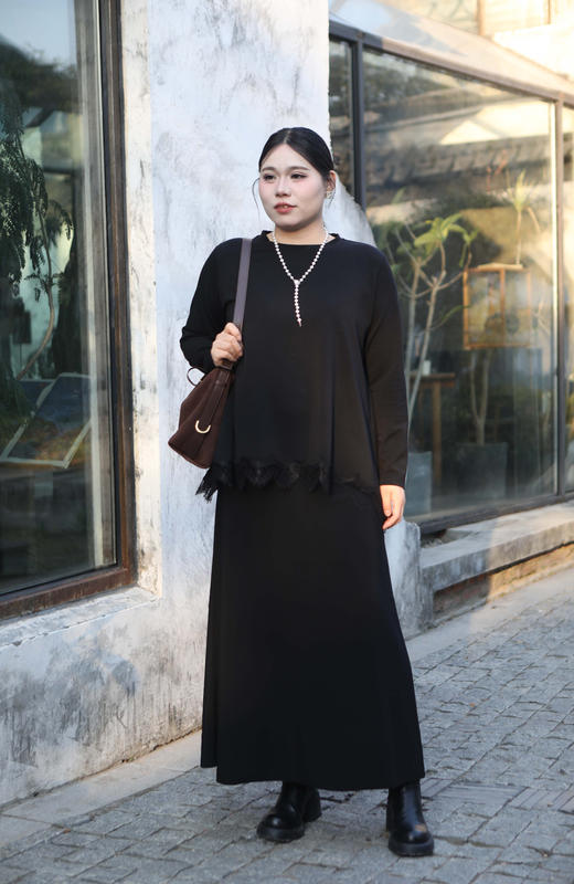 一周发货【薄绒长款半裙】「懒人凹造型」黑色及踝半身长裙｜胸以下全是腿，小个子高妹都能穿的万能裙，可以穿冬春秋3个季节，韩国出口款，成分：聚酯纤维92%   氨纶8%，💞小个子姐妹可备注裁剪 商品图4