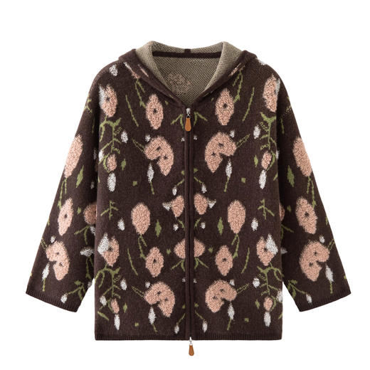 尚羊纯 羊绒衫 女纯羊绒开衫 针织连帽开衫 宽松女外套2025年秋冬 商品图0