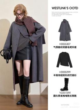 格纹双面毛呢外套！格雷灰色太高级
