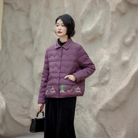 2025新款冬中国风刺绣羽绒服白鸭绒减龄女小个子宽松轻薄印花外套