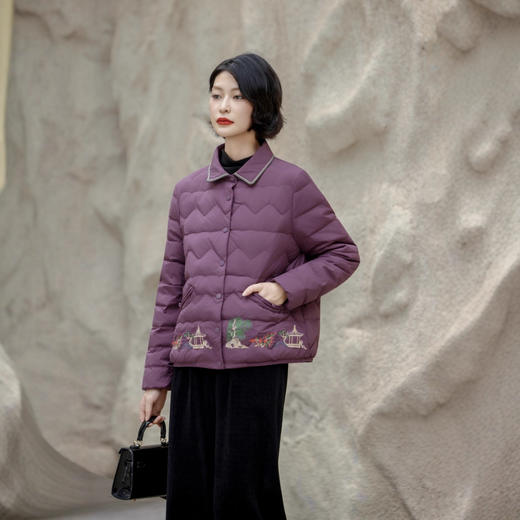 2025新款冬中国风刺绣羽绒服白鸭绒减龄女小个子宽松轻薄印花外套 商品图0