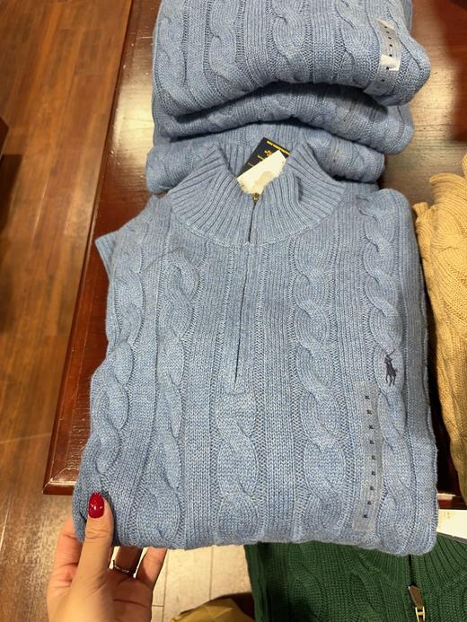 到手价1399元 陈伟霆同款 Polo Ralph Lauren拉夫劳伦男士半拉链麻花毛衣 美国代购，无中文标签，介意慎拍 商品图5