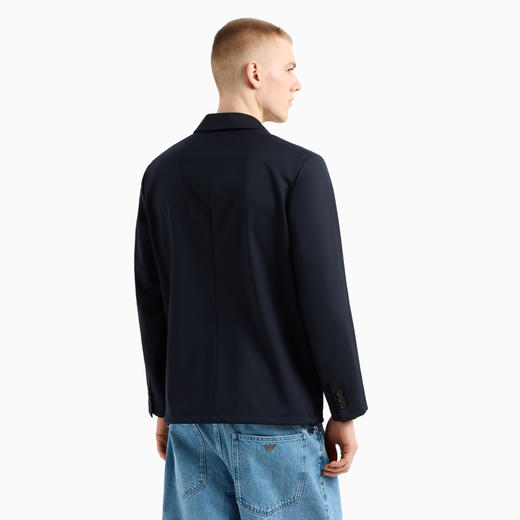 EMPORIO ARMANI 阿玛尼 男士轻盈的初剪羊毛混纺斜纹单排扣西服外套 深蓝色 EM001125 AF17835 UB118 商品图2