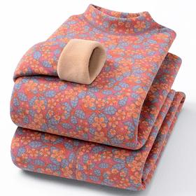 巨厚巨暖保暖套装冬季中老年保暖内衣女士半高领保暖内衣碎花驼绒套装中老年妈妈加绒加厚秋衣秋裤