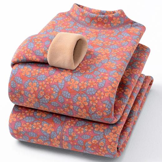 巨厚巨暖保暖套装冬季中老年保暖内衣女士半高领保暖内衣碎花驼绒套装中老年妈妈加绒加厚秋衣秋裤 商品图0