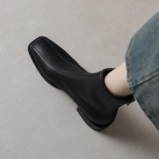 【预售5天】方头英伦风真皮短靴弹力显瘦靴秋季棕色粗跟马丁靴TY1140 商品图1