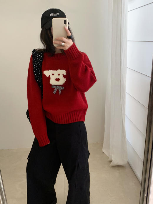 【YW】无忧购减龄卡通狗狗蝴蝶结圆领套头秋冬毛衣女91447（截单后3-5天发货） 商品图6