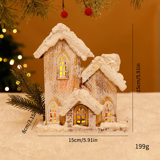 【圣诞发光雪景木屋】木质雪房子小木屋摆件 欧式复古原木小雪屋 商品图6