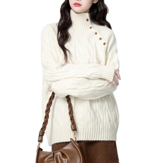 【YW】无忧购慵懒风麻花斜扣毛衣女秋冬设计感打底针织衫上衣538#（截单后3-5天发货） 商品图4