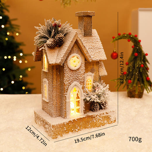 【圣诞发光雪景木屋】木质雪房子小木屋摆件 欧式复古原木小雪屋 商品图5