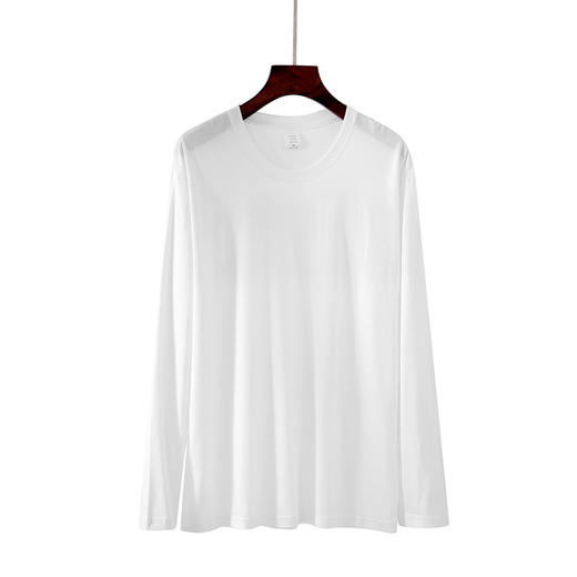 买一送一新款220g重磅白色棉长袖t恤男女圆领文化衫纯色青年休闲打底衫 商品图4
