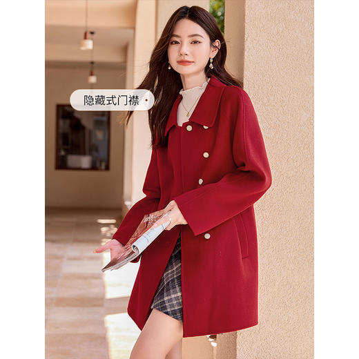 【年终特卖】熙世界【100%羊毛大衣】气质宽松外套秋冬喜庆红双面毛呢子大衣女 商品图1