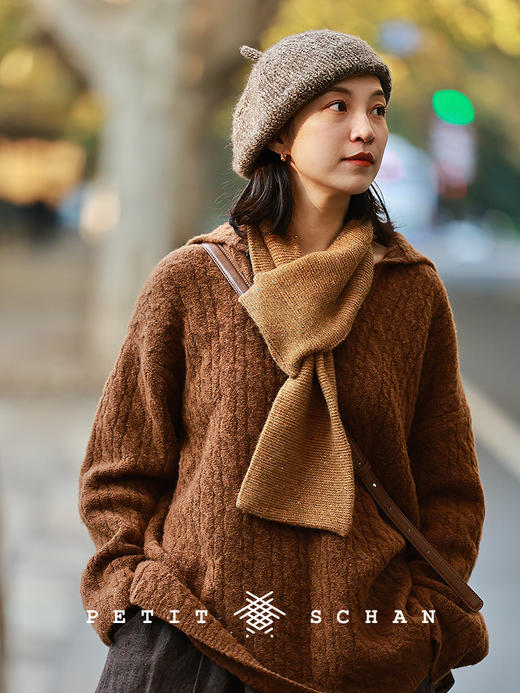 PETIT SCHAN小闪 CLO#973 Autumn Scenery 秋色 绵羊毛绞花V领套头毛衣 商品图2