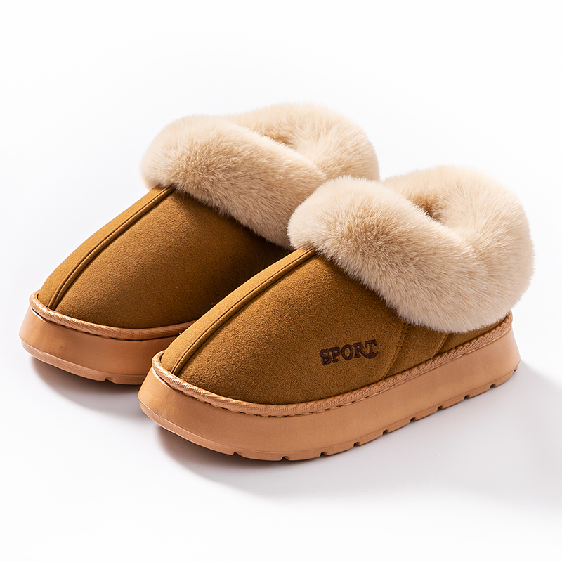 预售5-7天发货 刺绣小暖炉仿皮绒包跟棉拖鞋  毛绒鞋口 男款/女款   A-5528