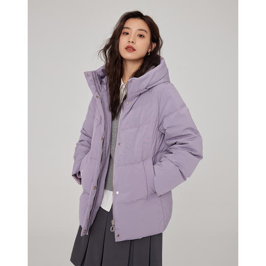 【年终特卖】熙世界枣红色羽绒服女款2025冬季新款90%白鸭绒保暖短款外套连帽 商品图3