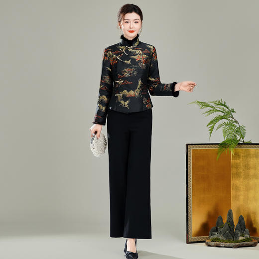 【九鹤】复古开襟毛领盘扣夹棉，新中式唐装上衣保暖外套XGT-T25128 商品图3