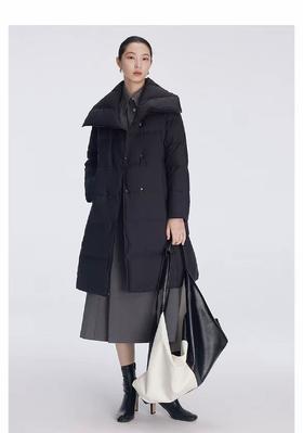 翻领大爆款【羽绒服】绒子含量90%！气质款！大翻领双排扣系腰带中长羽绒服-喜出