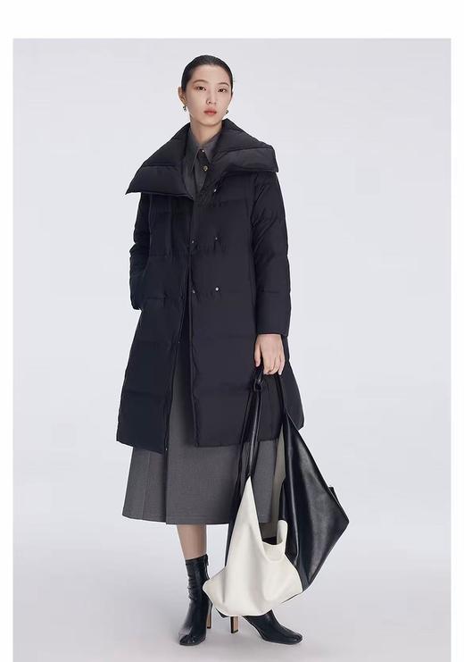 翻领大爆款【羽绒服】绒子含量90%！气质款！大翻领双排扣系腰带中长羽绒服-喜出 商品图0