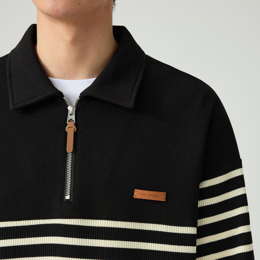 墨麦客撞色条纹拼接卫衣男秋季款时尚拉链翻领男士卫衣55451 商品图2