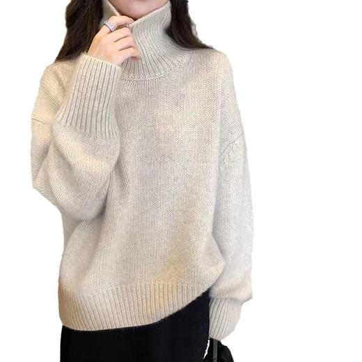 丁摩 宽松慵懒风高领100纯羊毛套头衫秋冬新款保暖女士套头毛衣5ZF-24101 商品图4