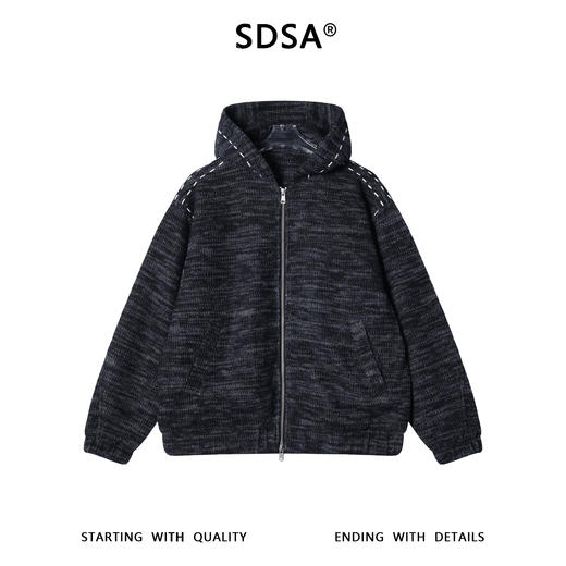 SDSA男士秋冬新款痞帅男装韩版扎染缝线拉链毛衣外语百搭针织衫 商品图0