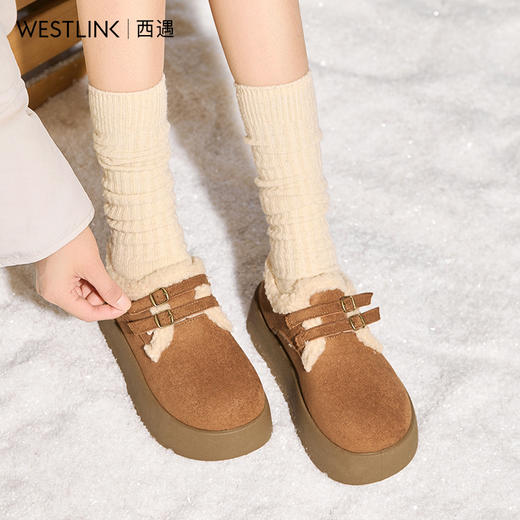 西遇厚底加绒勃肯鞋女新款冬季外穿棉鞋低帮保暖毛毛雪地靴V2457344 商品图1