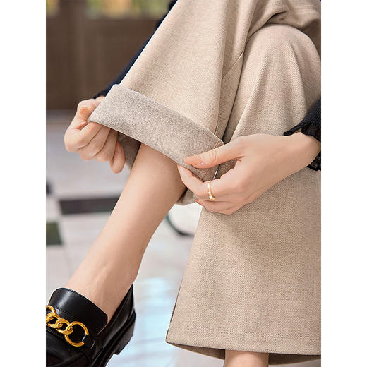 【年终特卖】熙世界人字纹毛呢裤女秋冬新款宽松直筒休闲高腰垂感窄版阔腿裤子 商品图2